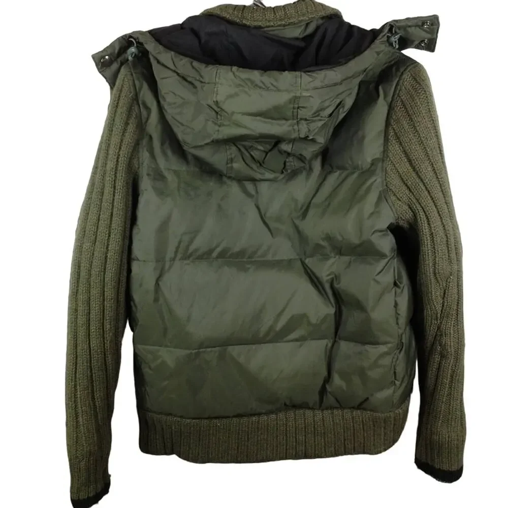 Energie Jean's Session Worn-Out Green Puffer Jacket Knit Sleeve M - Picture 3 of 8